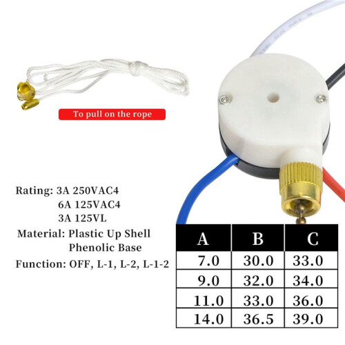 4x Ceiling Fan Pull ,ZE-208S E89885 3 Speed 4 Wire Fan  Pull Chain Cord  Fan Lights  Replacement 1