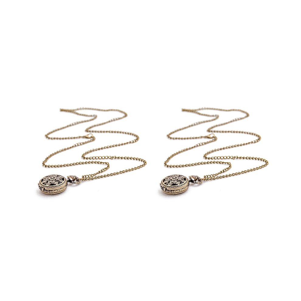 2X Fashion Vintage Retro Quartz Watch Pocket Chain Pendant Necklace (Lotus) Bronze 4713787228234