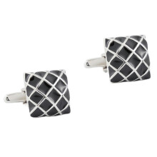 Black Blue Checkered Oil Drop Enamel Cufflinks for French Cuff Shirts for Men