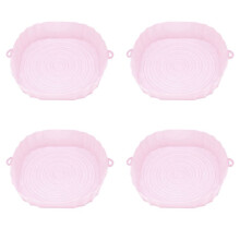 4 Stücke 20 cm Heißluftfritteuse Backofen Backblech Brathähnchen Korbmatte AirFryer Silikontopf Runde Ersatz-Grillpfanne Rosa