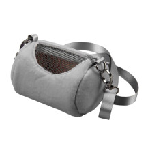 Adjustable hamster carrier bag for small pets, breathable design for travel, sightseeing, and camping, gray storage bag with sturdy strap.