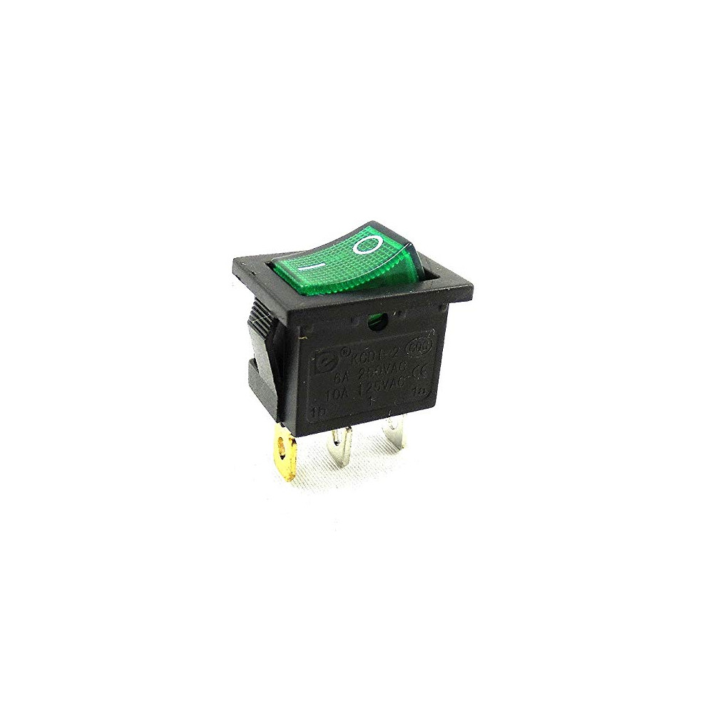 Rocker Switch 19 X 13 Mm, 6 A, 250 V 3 Pin, Green Rocker Illuminated, Black (1) 9382693637901