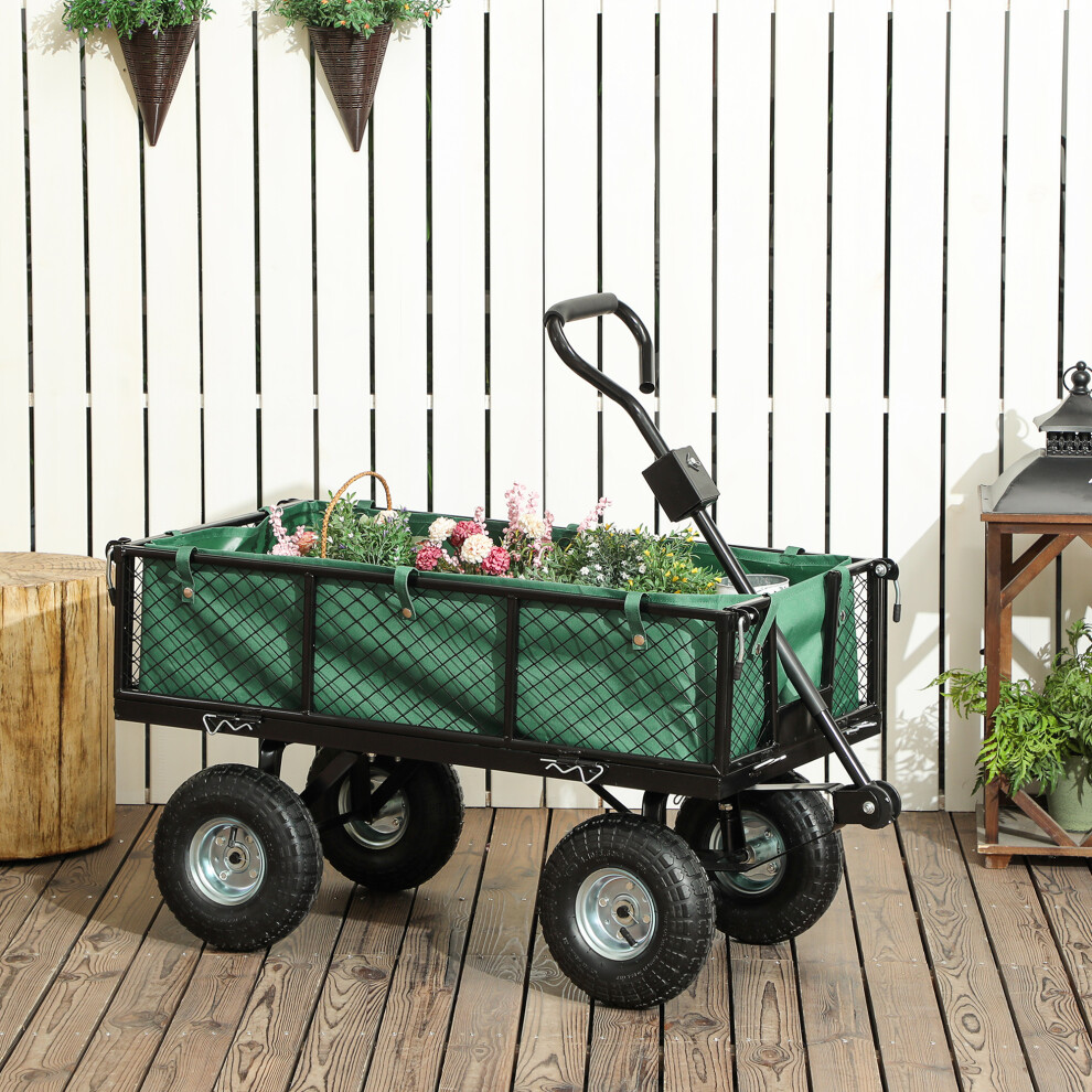 Outsunny Garden Cart With Removable Liner, Quick-Release Sides, Green
