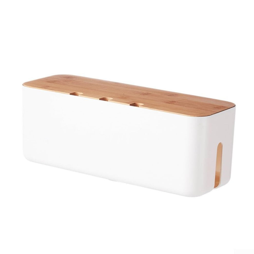 Cable Management Box, Power Strip Organizer, Wooden Lid, Heat Dissipation Ports, Under Desk Home Office, White/Black 9189345326356