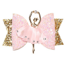 Nœud papillon double couche à paillettes, nœuds pour cheveux pailletés sur le thème de la danse classique et monture en alliage plaqué or,