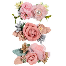Ensemble de 3 pinces à cheveux à nœud fleuri pour fille, au design floral réaliste et à doublure antidérapante, pour toutes les occasions.
