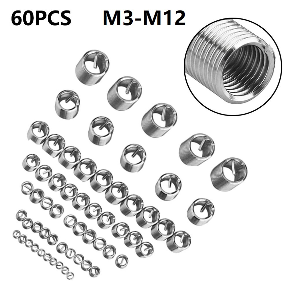 60Pc For M3 Stainless Steel Thread Repair Insert Kit With Spiral Structure For Enhanced Thread Strength And Vibration Absorption 6935161500806