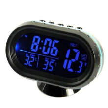 Digital Car Thermometer Voltmeter DC 1224V 4in1 Clock for Car Indoor Outdoor Digital Display LCD Clock (Blue)