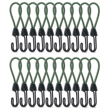 20PCS Tent Elastic Rope Cord Hook - Green Outdoor Camping Canopy Tarp Fixing Cord with Carabiner Hooks Accessories