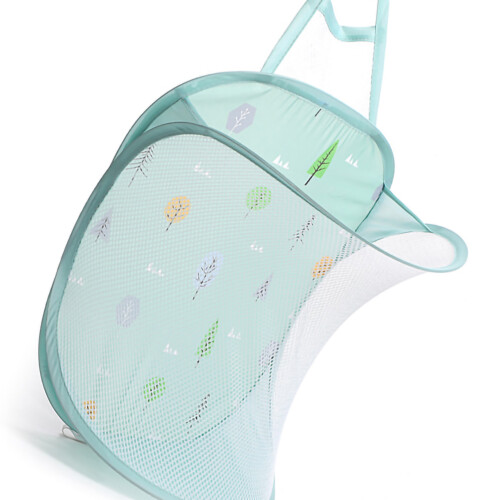 Foldable Green Mesh Laundry Bag, 30x40x18cm, Wall Mount Hamper
