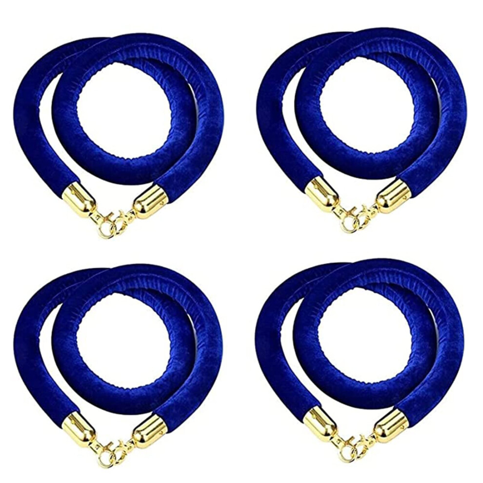 Blue Velvet Stanchion Rope With Gold Hooks, Vip Crowd Control Rope For Hotels Theaters Events 9426802596694