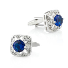 end cufflinks with inlaid rhinestone zirconium metal for French cuff shirts for men in blue