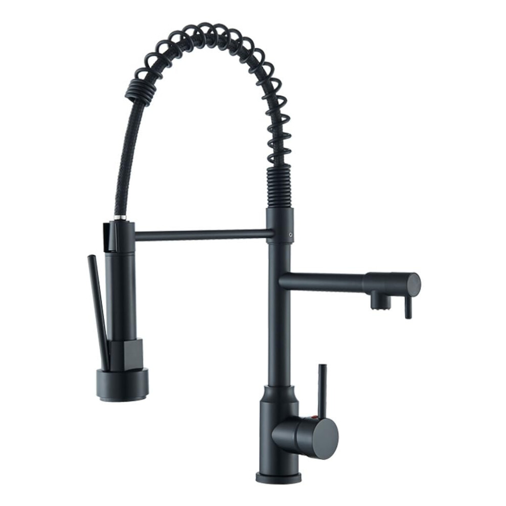 Black Kitchen Faucet 360Degree Pulldown Deckmounted Hot Cold Mixer Dual Faucets 9382693639790