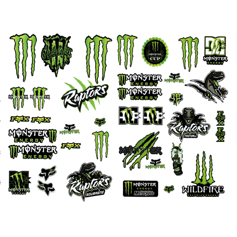 Monster Energy Sticker Sheet, Stickers For Motorcycle Enthusiasts, Motocross Bike Black/Green 9347817944013