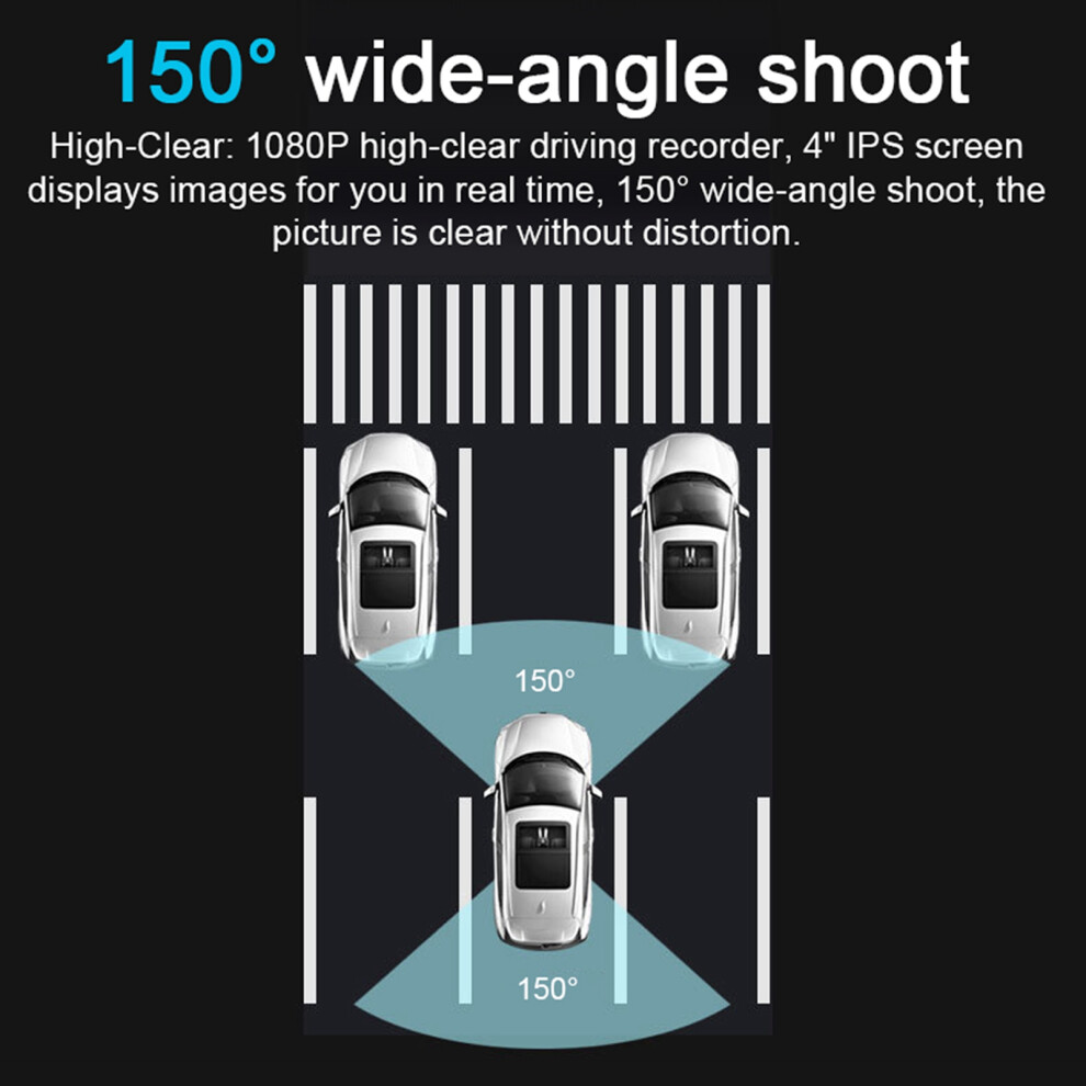 1080P Wide Angle Car Dashcam 4" Ips Screen Night Vision Loop Recording 6901373206980