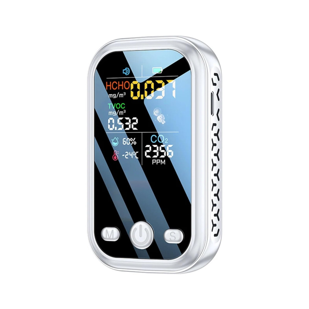 White 5In1 Air Quality Detector Sensitivity Semiconductor Sensors Hcho Tvoc Co2 Temperature Humidity Tester Typec