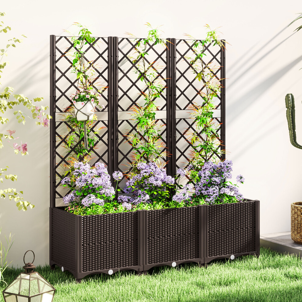 Outsunny Plastic Planter Box With Trellis, Vegetable Planter W/ Drain Plugs