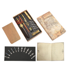 Kalligrafipennset med justerbara spetsar, skrivset i vintagestil med snidad metallpennhållare och rosenmönster, elegant fjäderpennset för