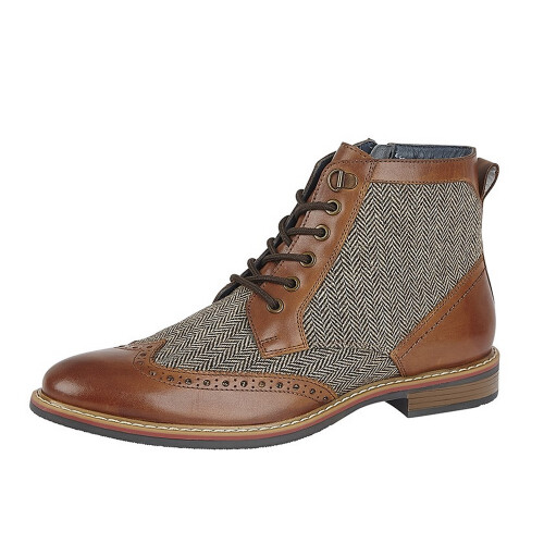 (8 UK, Tan) Roamers Mens Herringbone Leather Ankle Boots 2