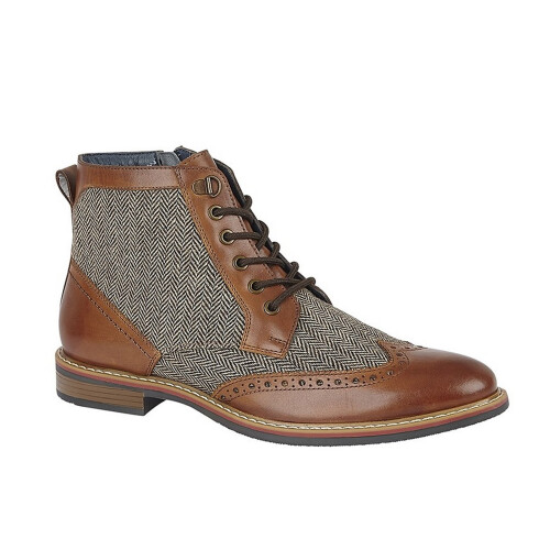 (7 UK, Tan) Roamers Mens Herringbone Leather Ankle Boots