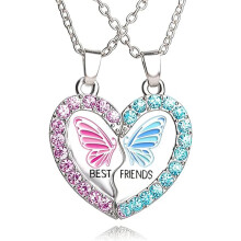 HeartShaped Butterfly Pendant Friendship Necklace for 2 Girls, BFF Chains