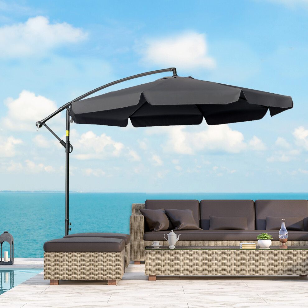 Outsunny 2.7M Garden Cantilever Banana Parasol Sun Shade W/ Crank, Black