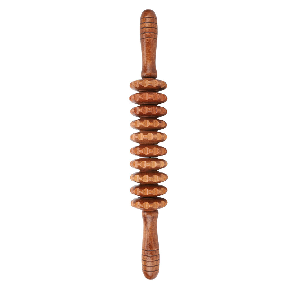 Wine Red Wooden Massage Roller Stick - Muscle Relief & Fat Reduction