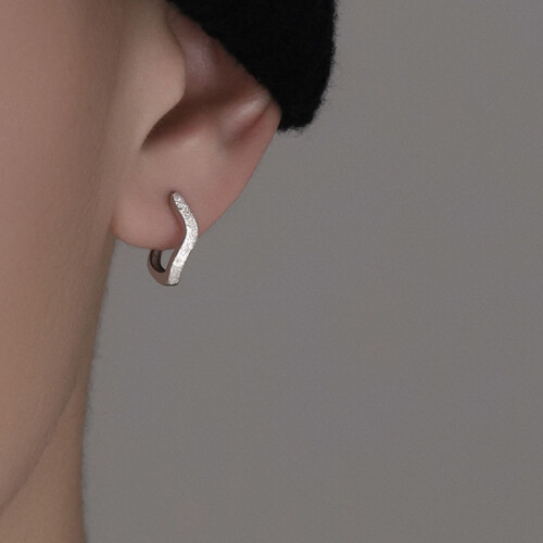 S925 Ripple Texture Ear Cuff for Men, Minimalist Geometric Earring 2