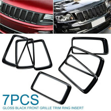 14PC Glanzend Zwarte Grillring Voorgrille Inserts Cover Trim Kit voor Grand Cherokee 2014-2016