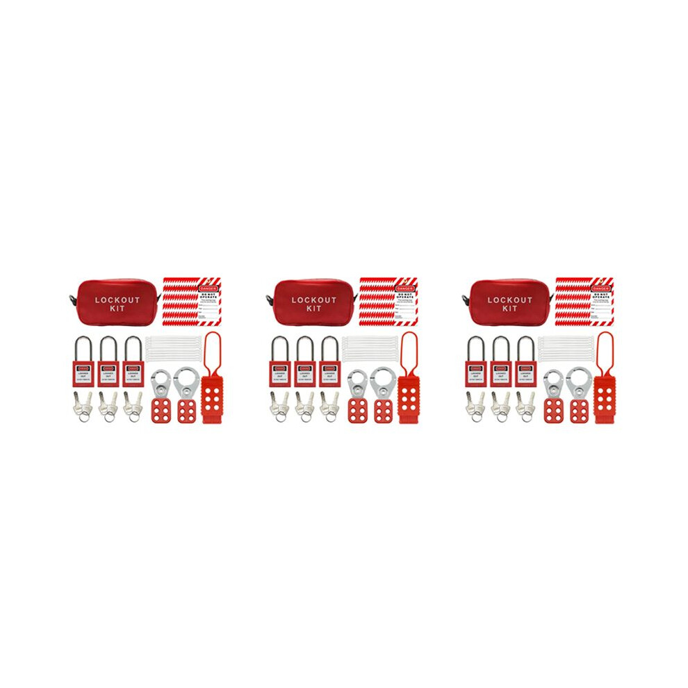 3Set Lockout Tagout Kit -Lockout Tagout Tag, Nylon Tie, Nylon Storage Bag, Redsafety Padlock, (Red Kit) 4712996250838