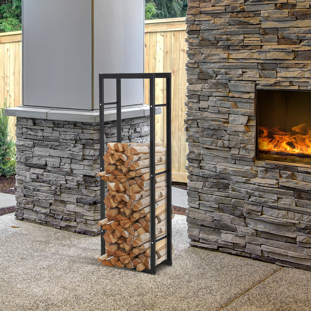 Rackhams Black Metal Firewood Log Holder Tall Firewood Rack Indoor Outdoor Fireplace Wood Storage Shelf With Side Rails, Rust-Resistant, 40W X 25D X 150H Cm - Image 7