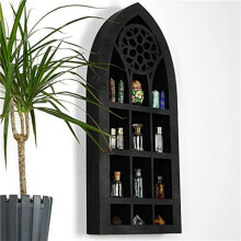 2X Wall Mounted Floating Shelves Old Church Window Crystal Wall Shelf Wall Hanging Gothic Boho Black Essential Oil Shelf