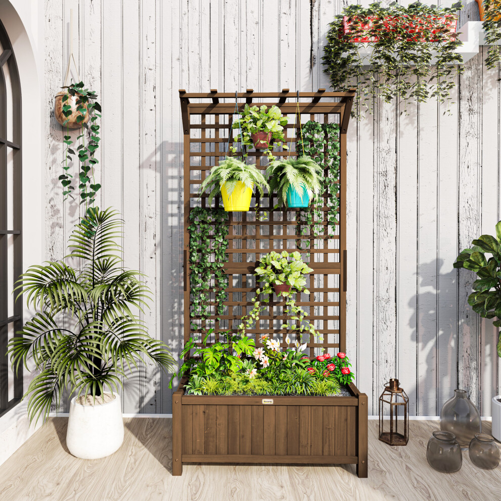 Outsunny Wood Planter With Trellis For Climbing Plants Vines Planter Box Brown