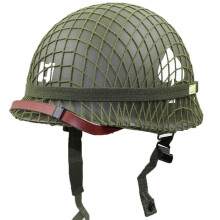 WW2 US Army M1 Green Helmet Replica with Net Chin Strap for DIY Painting, Authentic Military Style, Adjustable Fit