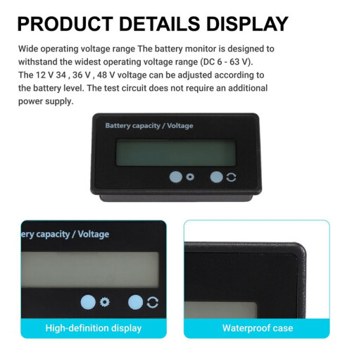 Lcd-Batterijcapaciteitsmonitor,Waterdichte 12V/24V/36V/48V 1
