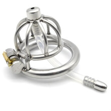 Male Chastity Device Stainless Steel Cock Cage with Catheter Hollow Tube Secure Lock 45mm