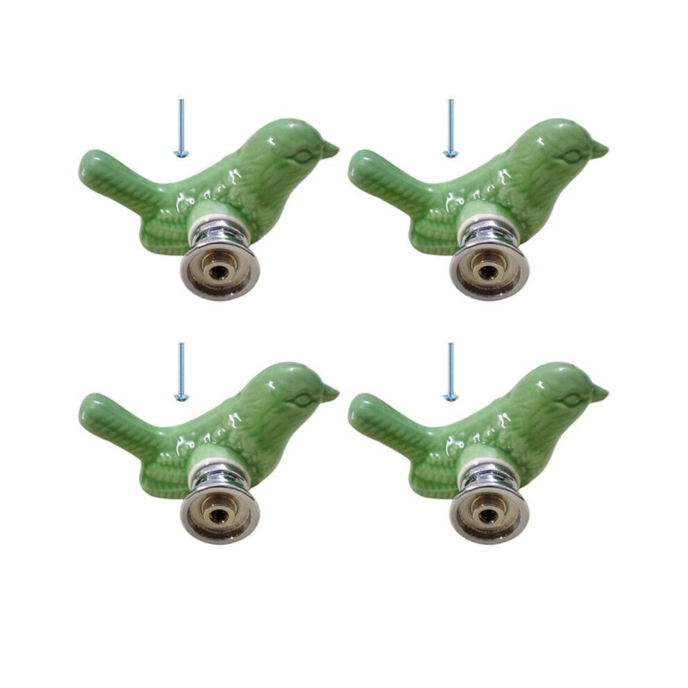 4Pack Green Cute Bird Design Cabinet Door Knobs, Ceramic Drawer Knobs Vintage Cupboard Pull Handle (Green) 6033590000253