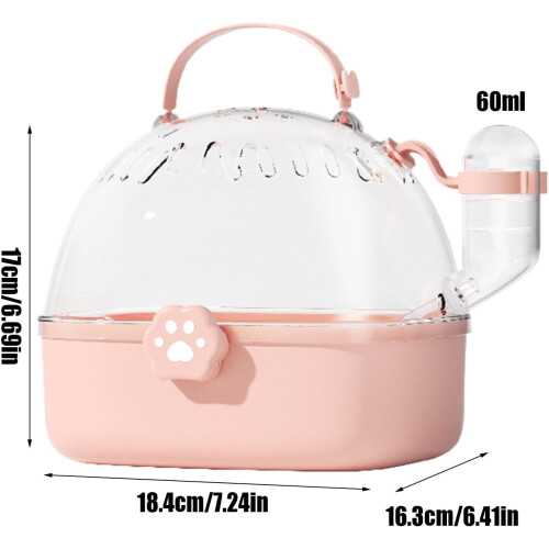 Hamsterträgerkäfig for transport, portable compact panoramic view, pink 2