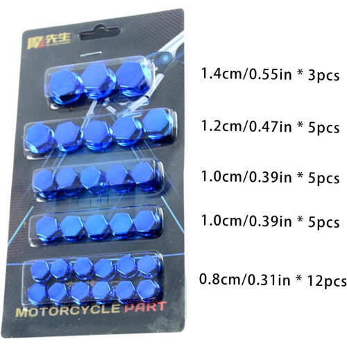 Motorcycle Nut Bolt Covers RustProof Waterproof Universal Engine Screw Caps Decorative Blue 2
