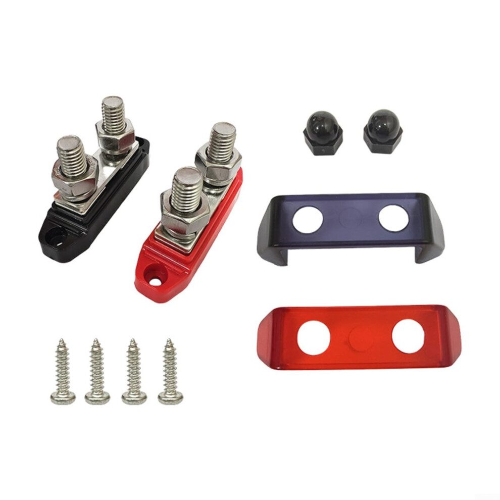 48V Dc Bus Bar With Dual M8 Studs, 250A Power Distribution Block For Boats Rvs, And Red/Black 9347817157178