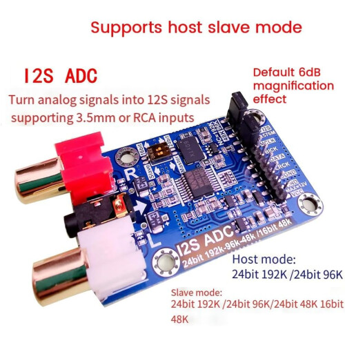 I2S ADC Audio I2S Acquisition Card Module Development Board Module Master/Slave 24Bit 192K 96K 48K Multifunction Development Board 2