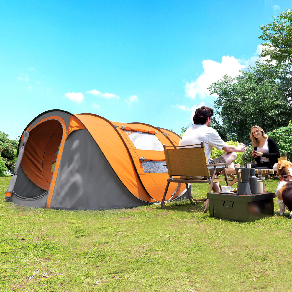 Outsunny Camping Tent Dome Pop-Up Tent With Windows For 4 Person Orange