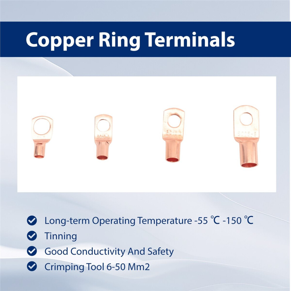 70Pcs Wire Lug Connector Ring Sc6-25 Copper Connectors Bare Cable Electric Crimp Terminal Connector Kit 6935161521818