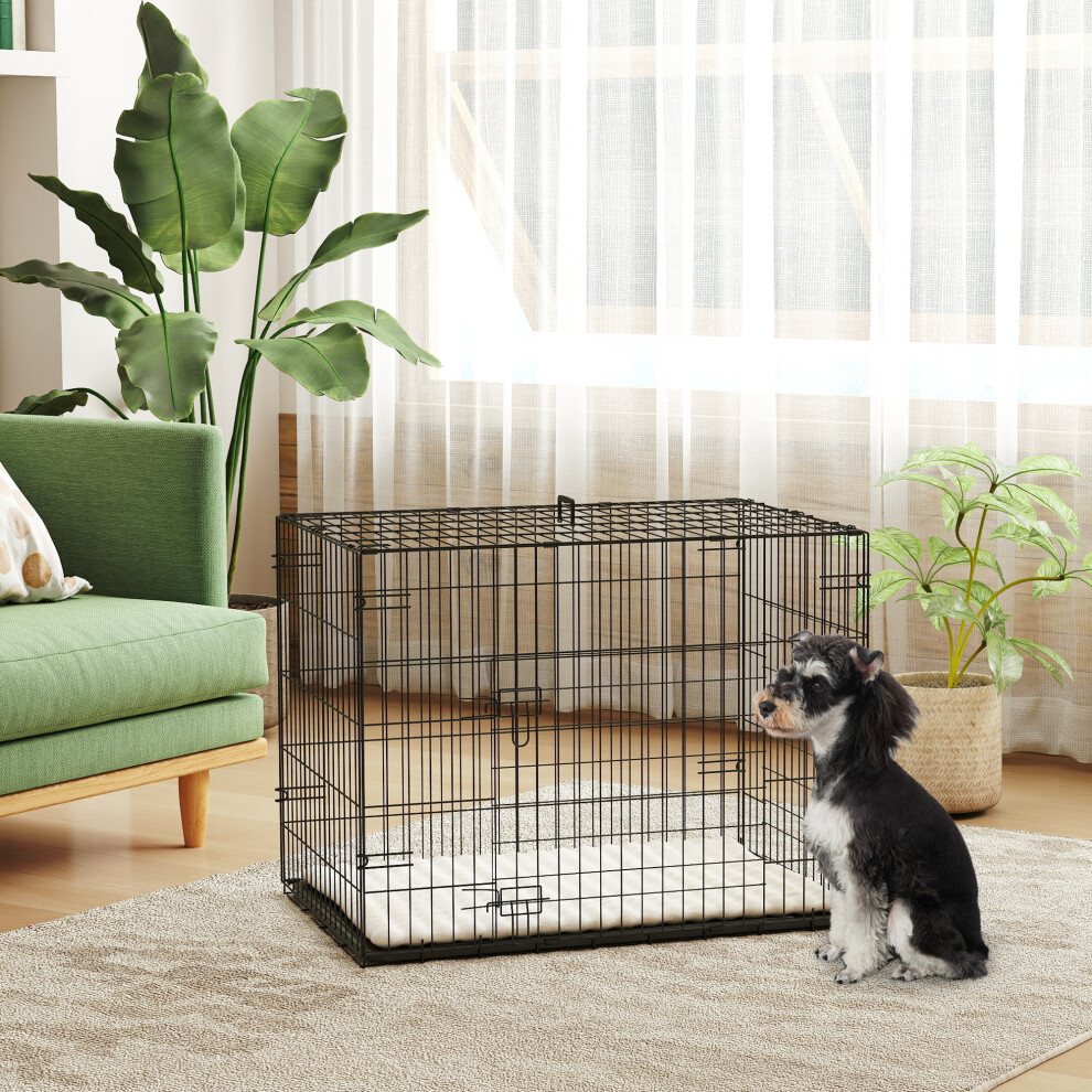 Pawhut Dog Crate With Two Doors, Tray, Soft Cushion, For Small Dogs, Black