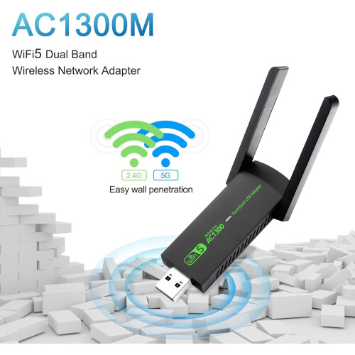 Προσαρμογέας USB WiFi, προσαρμογέας ασύρματου δικτύου διπλής ζώνης 1300Mbps 5G2_4G για 1