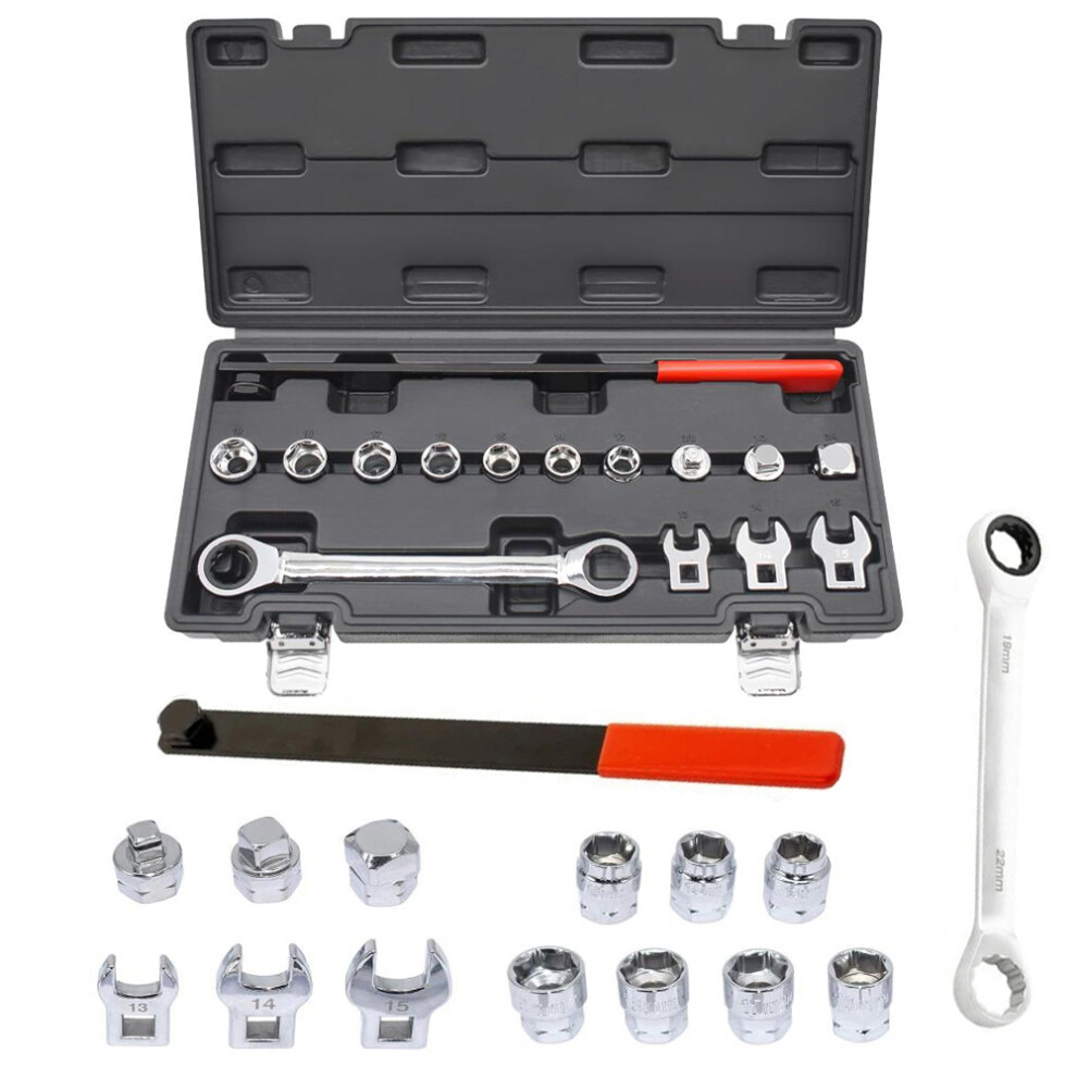 15Pcs Ratcheting Serpentine Belt Removal Installation Tool Set With Crowfoot Wrenches And Sockets For Belt Tensioner 6935161519860