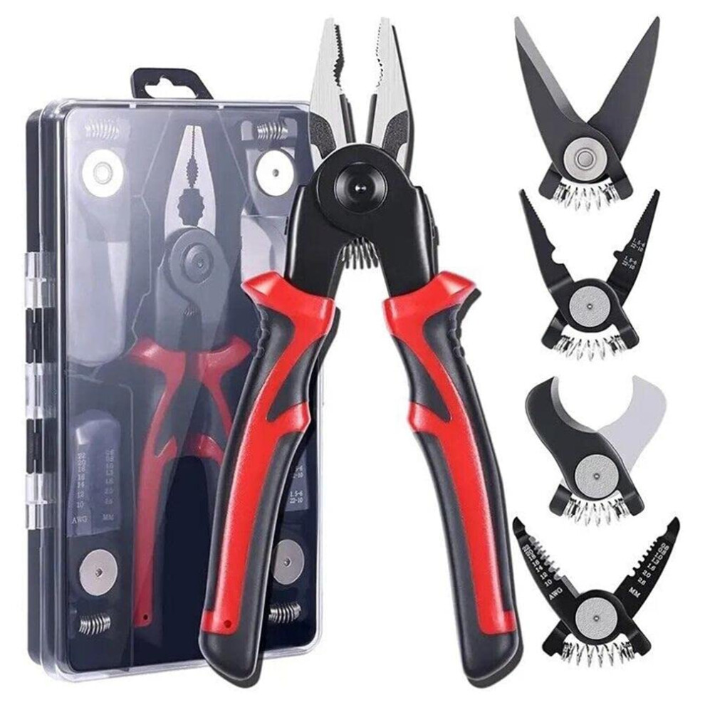 Multifunctional 5 In 1 Pliers With Steel Wire Stripping And Interchangeable Heads For Electricians 9382693830937
