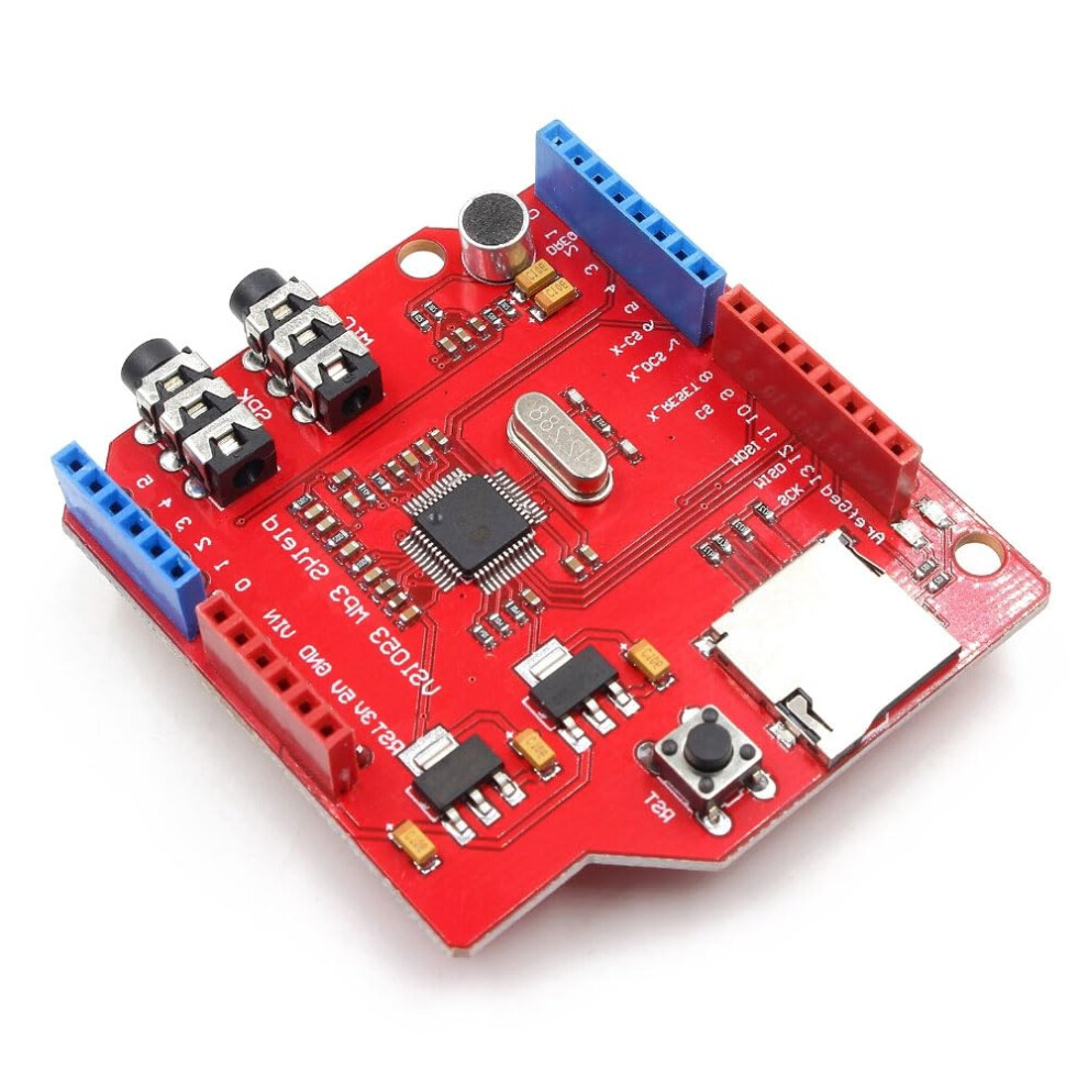 Vs1053 Stereo Audio Mp3 Player Shield Board Development Board Module With Tf Card Slot For Recording, Decoding, Play, Compatible With Uno/Mega 9347817951042
