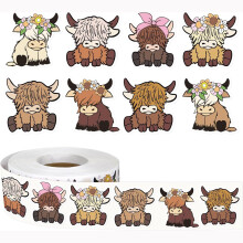 500PCS Highland Cow Stickers Roll Cute Animal Designs SelfAdhesive for Kids Gifts Scrapbooking