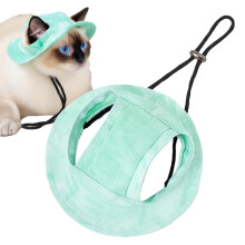 Cat Sun Hat With Ear Holes Breathable Sunbonnet Green For Cats And Puppies Outdoor Walking Hiking Road Trips Beach Park